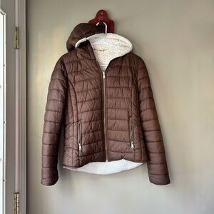 Tjmaxx Brown Sherpa Lined Hooded PufferJacket S